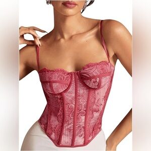 Floral Lace Corset Crop Top Mesh Camisole Backless